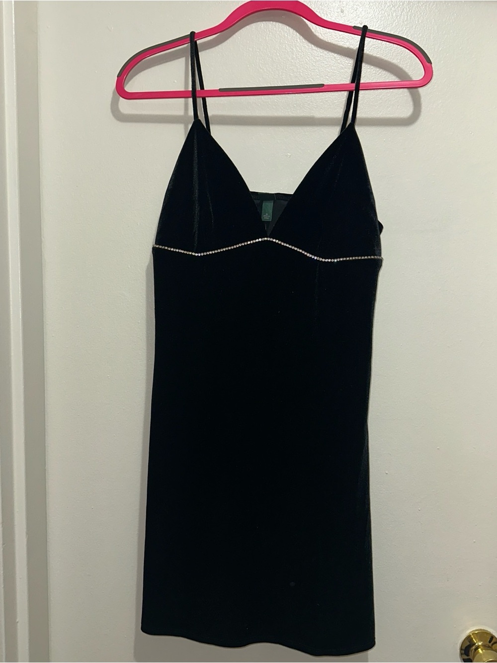NWT Wild Fable Black Velvet Spaghetti Strap Slip Dress with Rhinestone Trim